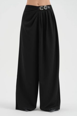 Women’s Black Pleated Wide Leg Trousers