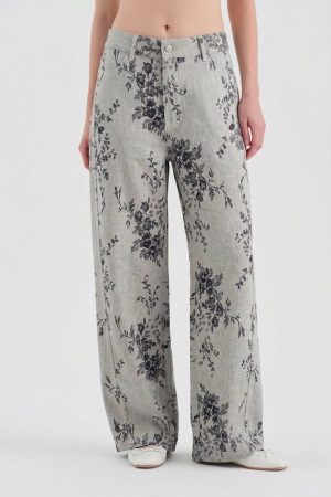Women’s Grey Floral Wide Leg Pants