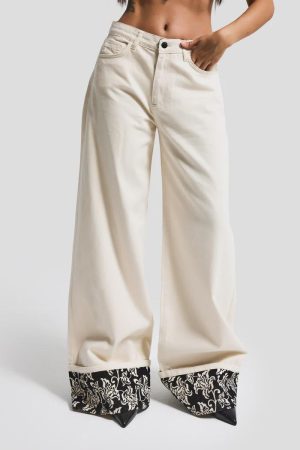 Women’s Cream Wide Leg Jeans